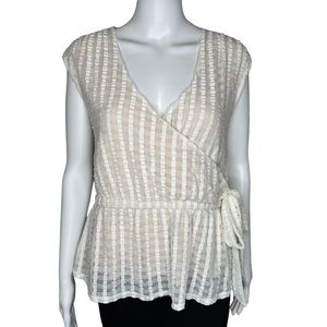 Deletta Mesh VNeck Cross Tie Peplum Sleeveless Top M